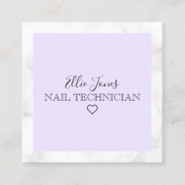 Tarjeta De Visita Cuadrada Técnico moderno de mármol blanco y uñas púrpura