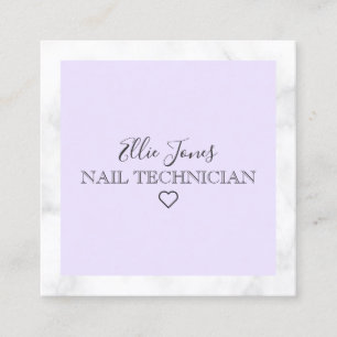 Tarjeta De Visita Cuadrada Técnico moderno de mármol blanco y uñas púrpura
