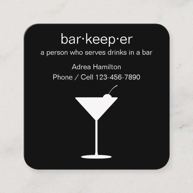 Tarjeta De Visita Cuadrada Tema del Barkeeper y del camarero (Anverso)