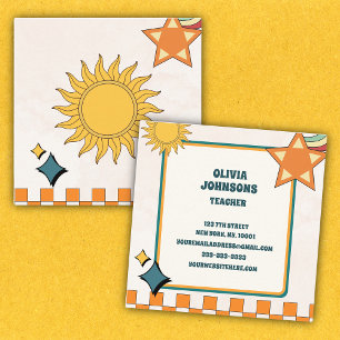 Tarjeta De Visita Cuadrada Tema Retro Vintage Colorido de Maestra de Escuela