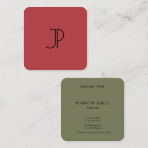 Tarjeta De Visita Cuadrada Tendencias Colores Rojo Y Verde Monograma Inicial