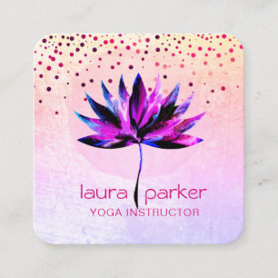 Tarjeta De Visita Cuadrada Terapeuta de masaje de yoga de acuarela de loto pú