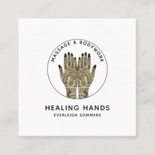 Tarjeta De Visita Cuadrada Terapeuta de Masaje Trabajo Corporal Mehndi Henna 