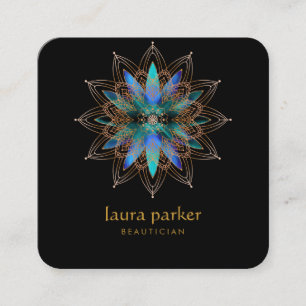 Tarjeta De Visita Cuadrada Terapia de curación de flores Blue Lotus Yoga Holí