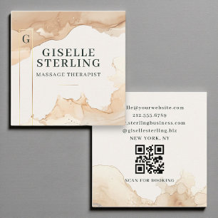 Tarjeta De Visita Cuadrada Terapia de Masaje Acuarela QR Código Relieve metal