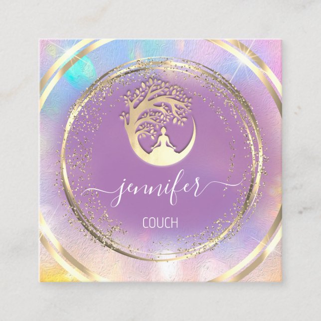 Tarjeta De Visita Cuadrada Terapia de salón de yoga Mentalidad QRCODE GoldVio (Anverso)