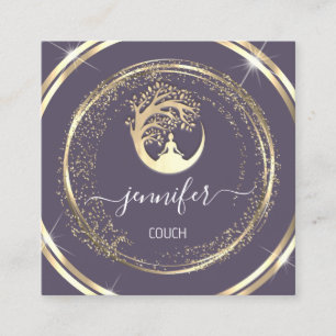 Tarjeta De Visita Cuadrada Terapia de sofá de yoga Mentitud QR Púrpura de oro
