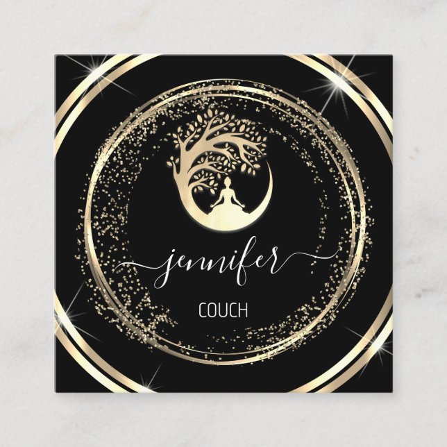 Tarjeta De Visita Cuadrada Terapia de sofá de yoga Mindfullness QR CÓDIGO Neg (Anverso)