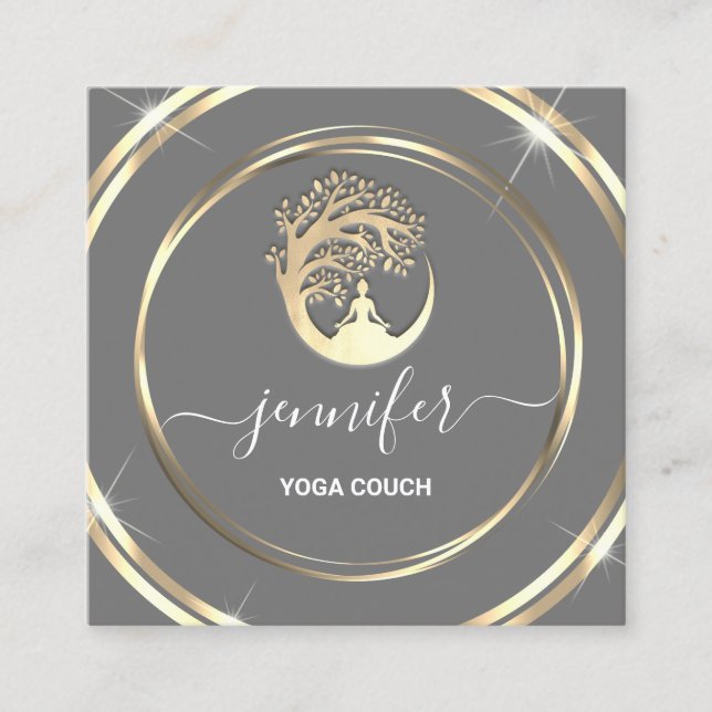 Tarjeta De Visita Cuadrada Terapia del sofá de yoga Mindfullness QRCODE Gray  (Anverso)