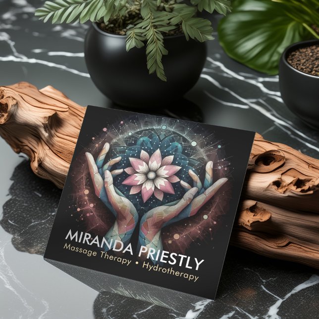Tarjeta De Visita Cuadrada Terapia Masajista Manos Curadoras Energía Spa Well (Subido por el creador)