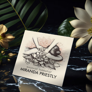 Tarjeta De Visita Cuadrada Terapia Masajista Manos Curadoras Energía Spa Well