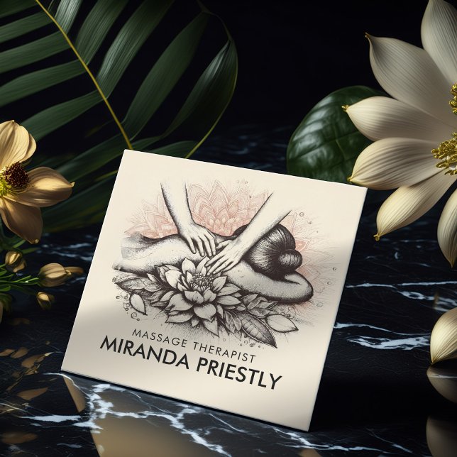 Tarjeta De Visita Cuadrada Terapia Masajista Manos Curadoras Energía Spa Well (Subido por el creador)