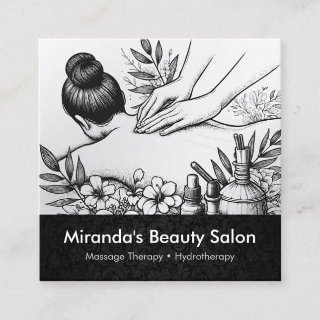 Tarjeta De Visita Cuadrada Terapia Masajista Manos Curadoras Energía Spa Well (Anverso)