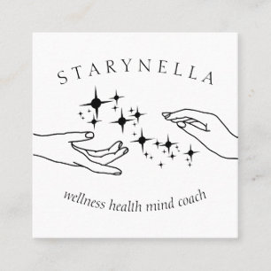 Tarjeta De Visita Cuadrada Terapia Reiki Simple Black Stars Energy Hands