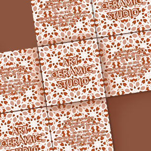 Tarjeta De Visita Cuadrada Terracota Beige Patrón Continuo Relieve