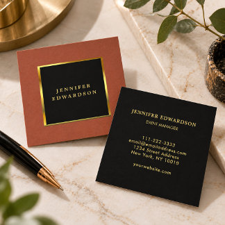 Tarjeta De Visita Cuadrada Terracota negro oro profesional moderno y elegante