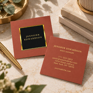 Tarjeta De Visita Cuadrada Terracota negro oro profesional moderno y elegante
