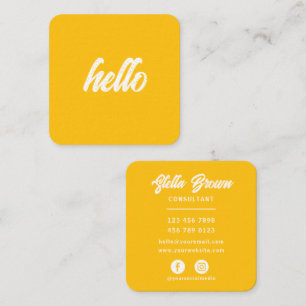 Tarjeta De Visita Cuadrada Texto Amarillo Chic Negrita Hola