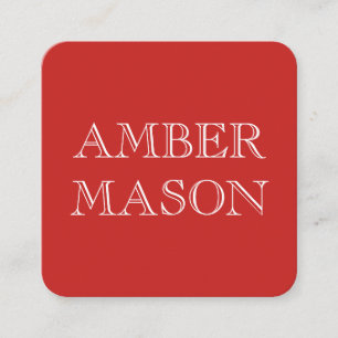 Tarjeta De Visita Cuadrada Texto Clásico Simple Minimalista Rojo Negro