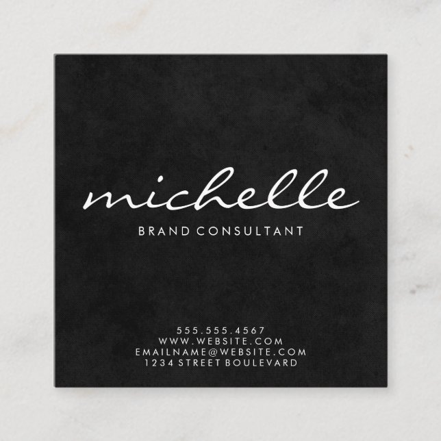 Tarjeta De Visita Cuadrada Texto cursivo de textura elegante (Anverso)