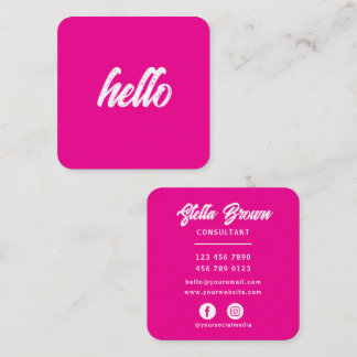 Tarjeta De Visita Cuadrada Texto en negrita rosa femenino chic hola