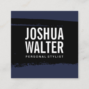 Tarjeta De Visita Cuadrada Texto sencillo negrita azul negro cepillado