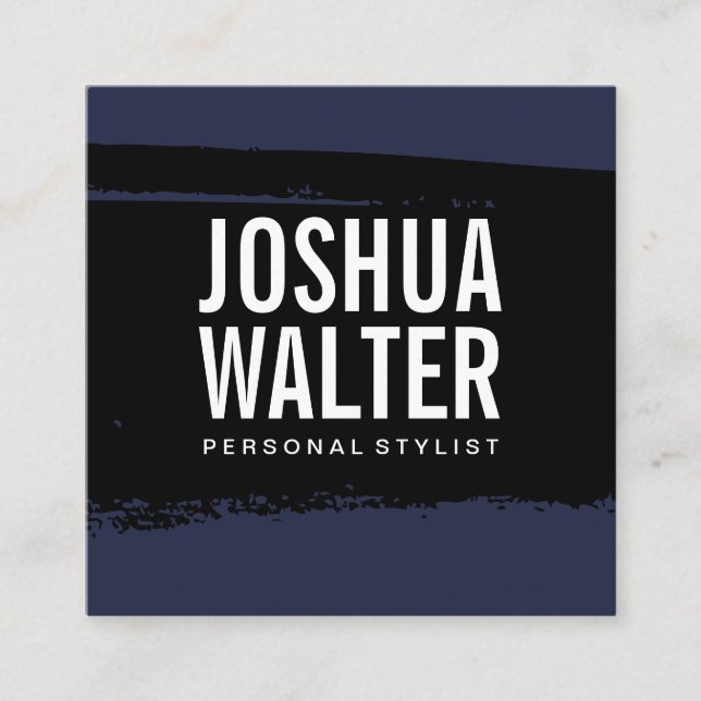 Tarjeta De Visita Cuadrada Texto sencillo negrita azul negro cepillado (Anverso)