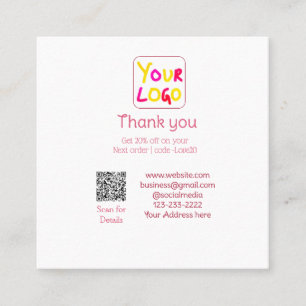 Tarjeta De Visita Cuadrada texto simple mínimo agregue su logotipo/diseño aqu