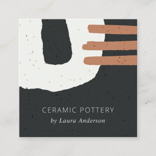 TARJETA DE VISITA CUADRADA TEXTURA CERAMICA ABSTRACTA BLANCA NEGRA ESPECIFICA (Anverso)