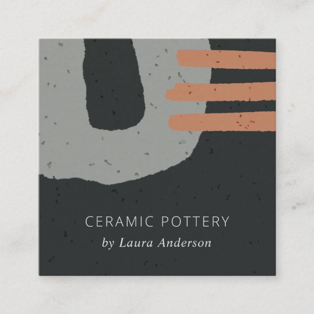 TARJETA DE VISITA CUADRADA TEXTURA CERAMICA ABSTRACTA, POLVO GRIS NEGRO ESPEC (Anverso)