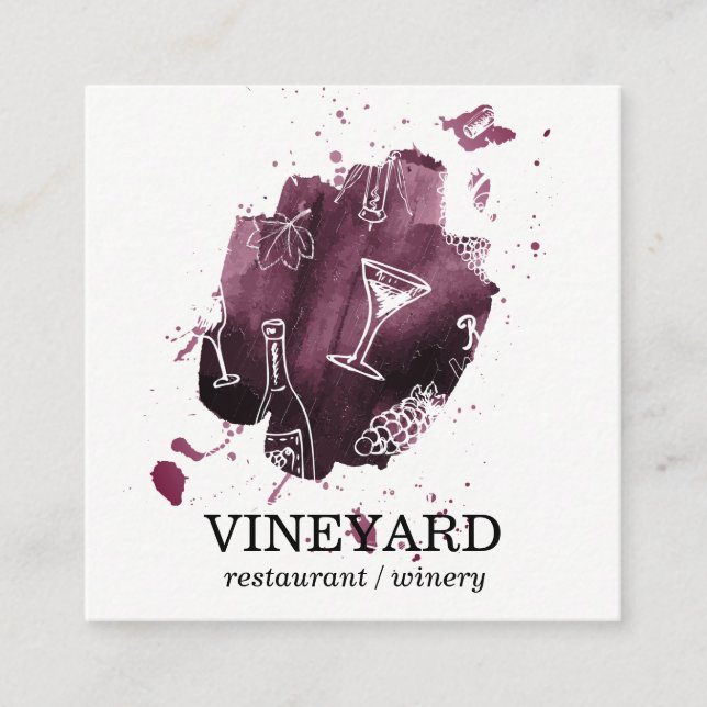 Tarjeta De Visita Cuadrada Textura de cepillado expresivo / Patrón de vino (Anverso)