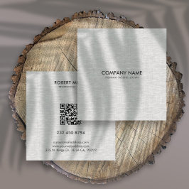 Tarjeta De Visita Cuadrada Textura de lino gris claro minimalista
