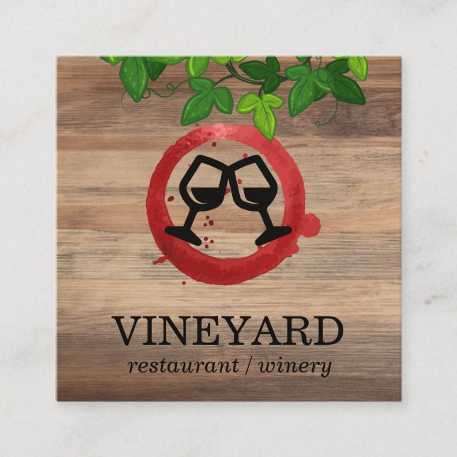 Tarjeta De Visita Cuadrada Textura de madera / Vidrio | Vines (Anverso)