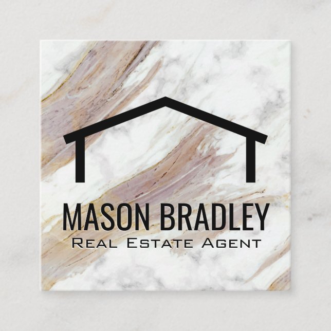 Tarjeta De Visita Cuadrada Textura de mármol blanco | Icono de techo (Anverso)