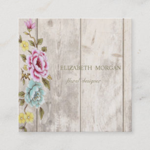 Tarjeta De Visita Cuadrada Textura elegante de madera, floral