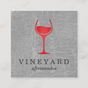 Tarjeta De Visita Cuadrada Textura Gris con Copa de Vino Tinto