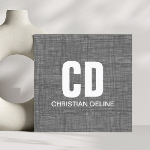 Tarjeta De Visita Cuadrada Textura Moderna Gris Blanco Monograma Negrita