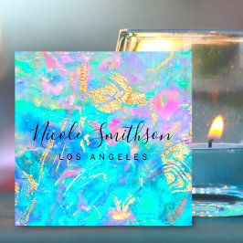 Tarjeta De Visita Cuadrada textura opal y detalles de oro falso busine cuadra