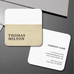 Tarjeta De Visita Cuadrada Textura simple elegante beige y blanco Consultor 