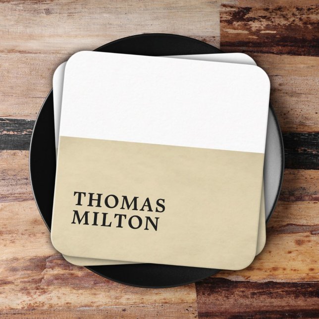 Tarjeta De Visita Cuadrada Textura simple elegante Consultor blanco beige (Subido por el creador)