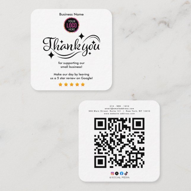 Tarjeta De Visita Cuadrada  Thank You For Shopping  (Anverso / Reverso)