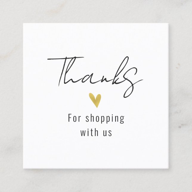 Tarjeta De Visita Cuadrada Thank You Modern Gold Heart Square Business Card (Anverso)