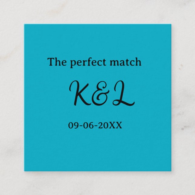 Tarjeta De Visita Cuadrada The perfect match couple name letter date blue sim (Anverso)