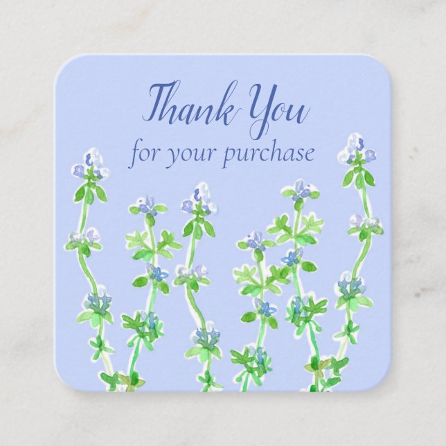 Tarjeta De Visita Cuadrada Thyme Herb Flowers Gracias Por Su Compra (Anverso)