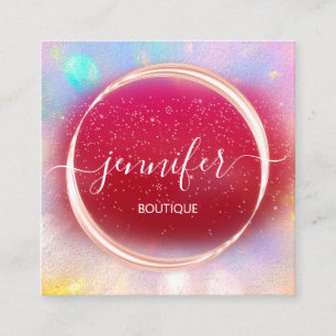 Tarjeta De Visita Cuadrada Tienda Boutique Profesional Holograph Rosa Candy