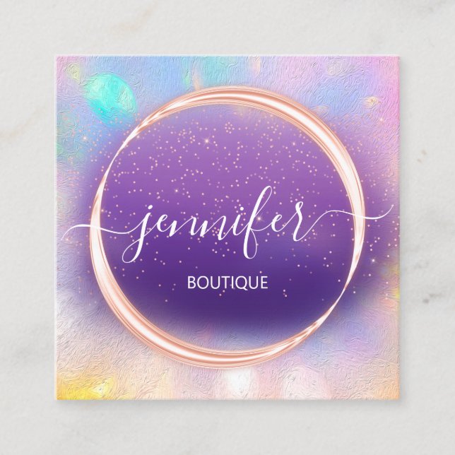 Tarjeta De Visita Cuadrada Tienda Boutique Profesional Holograph Rosa Purple (Anverso)