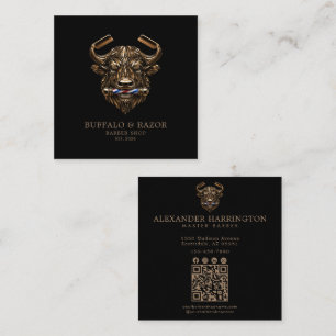 Tarjeta De Visita Cuadrada Tienda De Barbería Profesional Código Qr De Búfalo