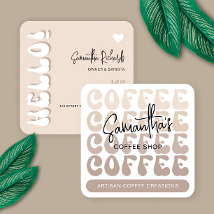 Tarjeta De Visita Cuadrada Tienda de Café Artesanal Retro de Moda Beige Baris