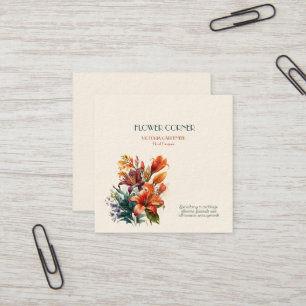 Tarjeta De Visita Cuadrada Tienda de Floristería Lirios