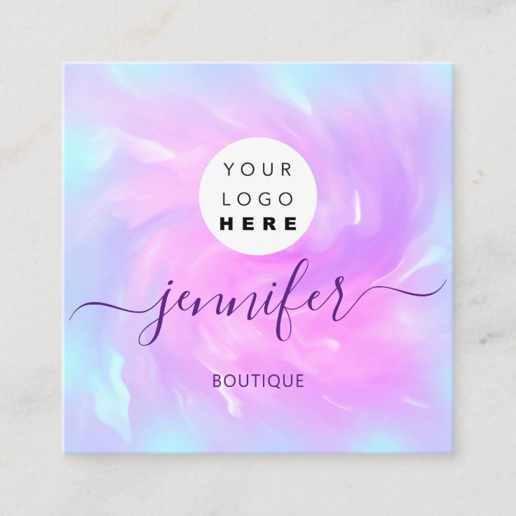 Tarjeta De Visita Cuadrada Tienda de maquillaje con logotipo Resumen Hologram Tarjeta De Visita Cuadrada Tienda de maquillaje con logotipo Resumen Hologram